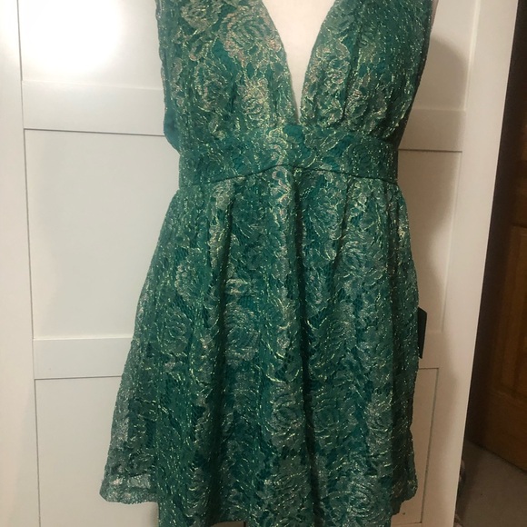 Lulu's Teal Lace Mini Dress - Picture 2 of 4